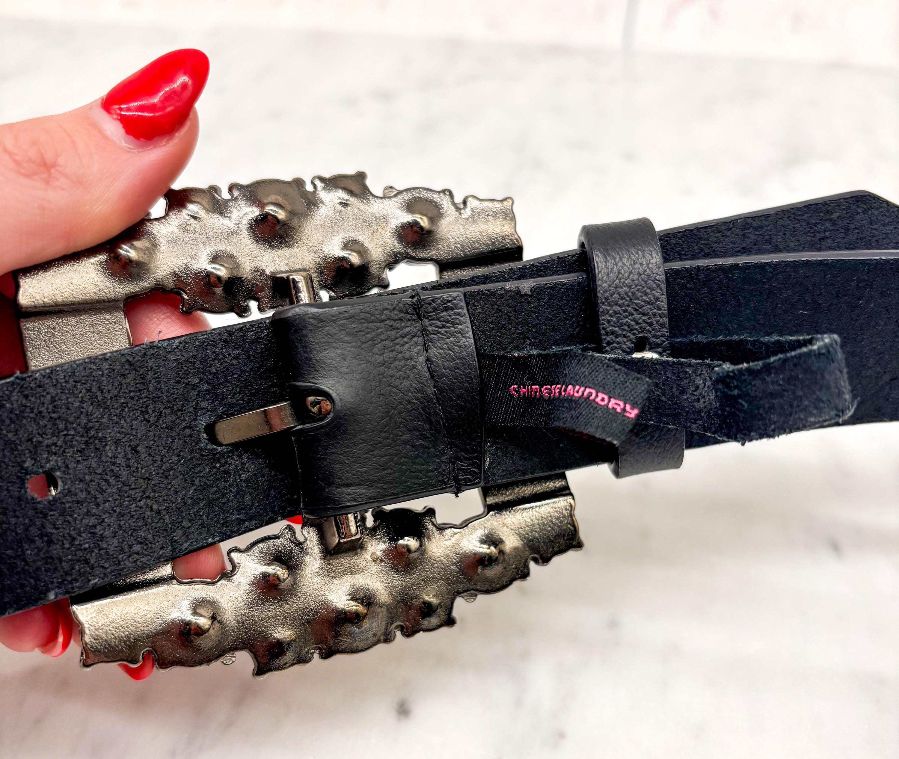 Y2K Chinese Laundry Rhinestone Buckle Leather Belt • Size  display picture 1