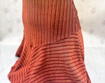 Free People Velvet Mini Skirt – Rust Ribbed, Boho A-Line Hem (XS)