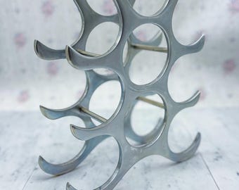 Vintage Chrome Wine Rack, 9 Bottle, Mid Century Modern Sculptural Holder