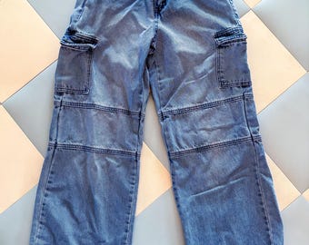 Vintage Y2K Habitual Girl Wide Leg Cargo Jeans Size 14, Baggy Denim Carpenter Pants