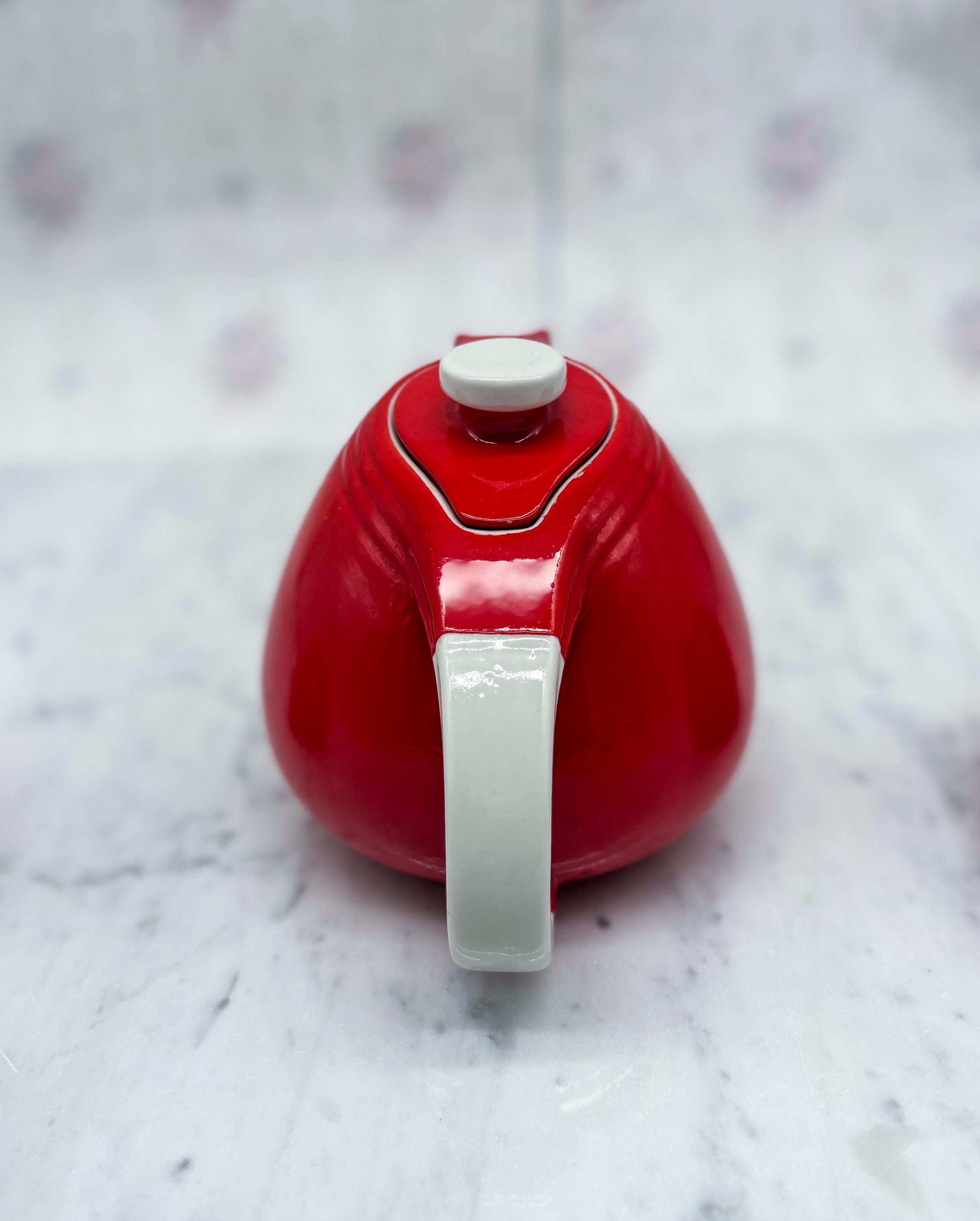 Halls Tea Set Vintage Hall's Red Teapot Creamer Sugar Set, Mid Century Ceramic Coffee ...