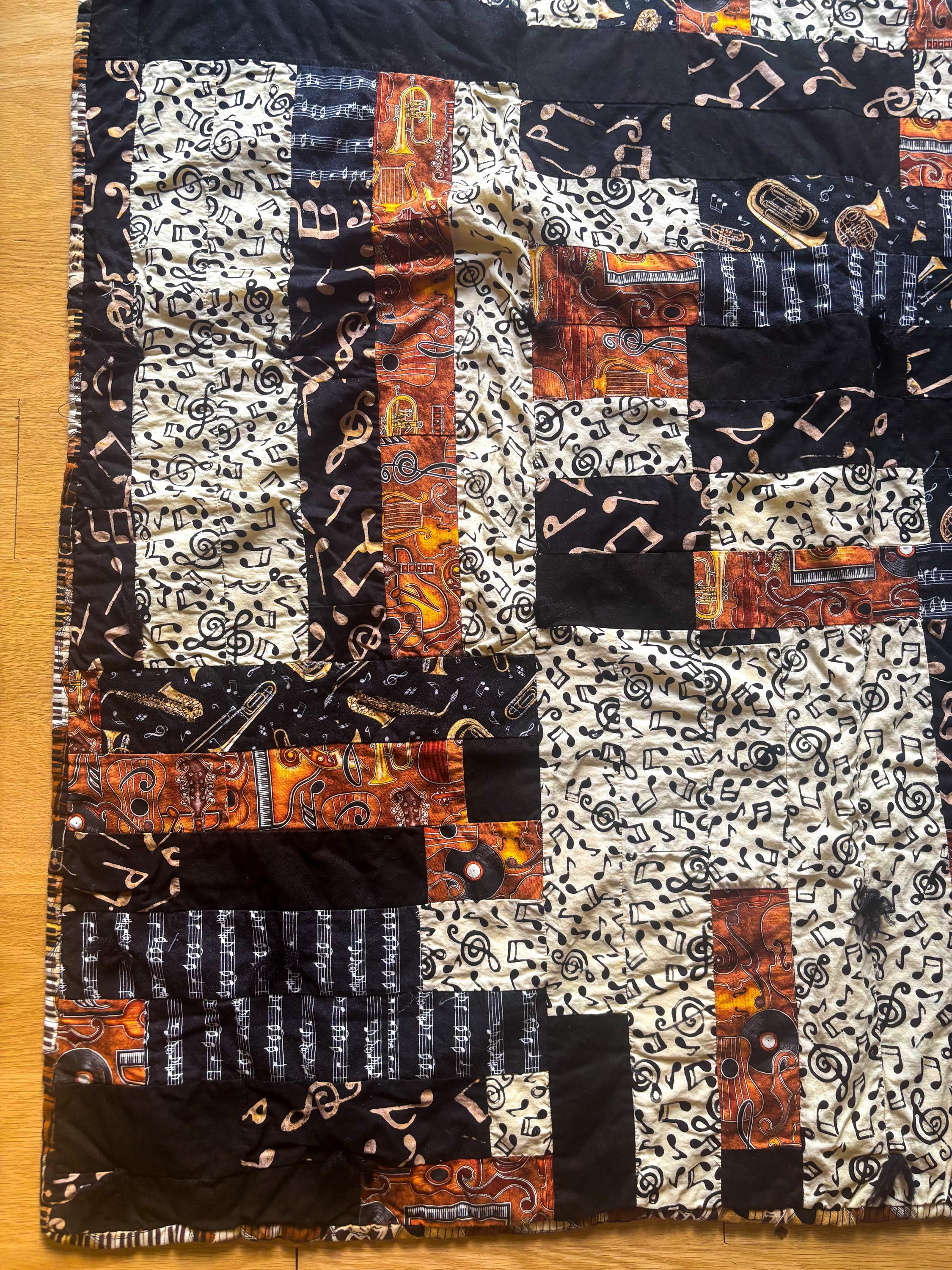 Vintage Handmade Quilt – Musical Notes & Instrument Patchwork Blanket ...