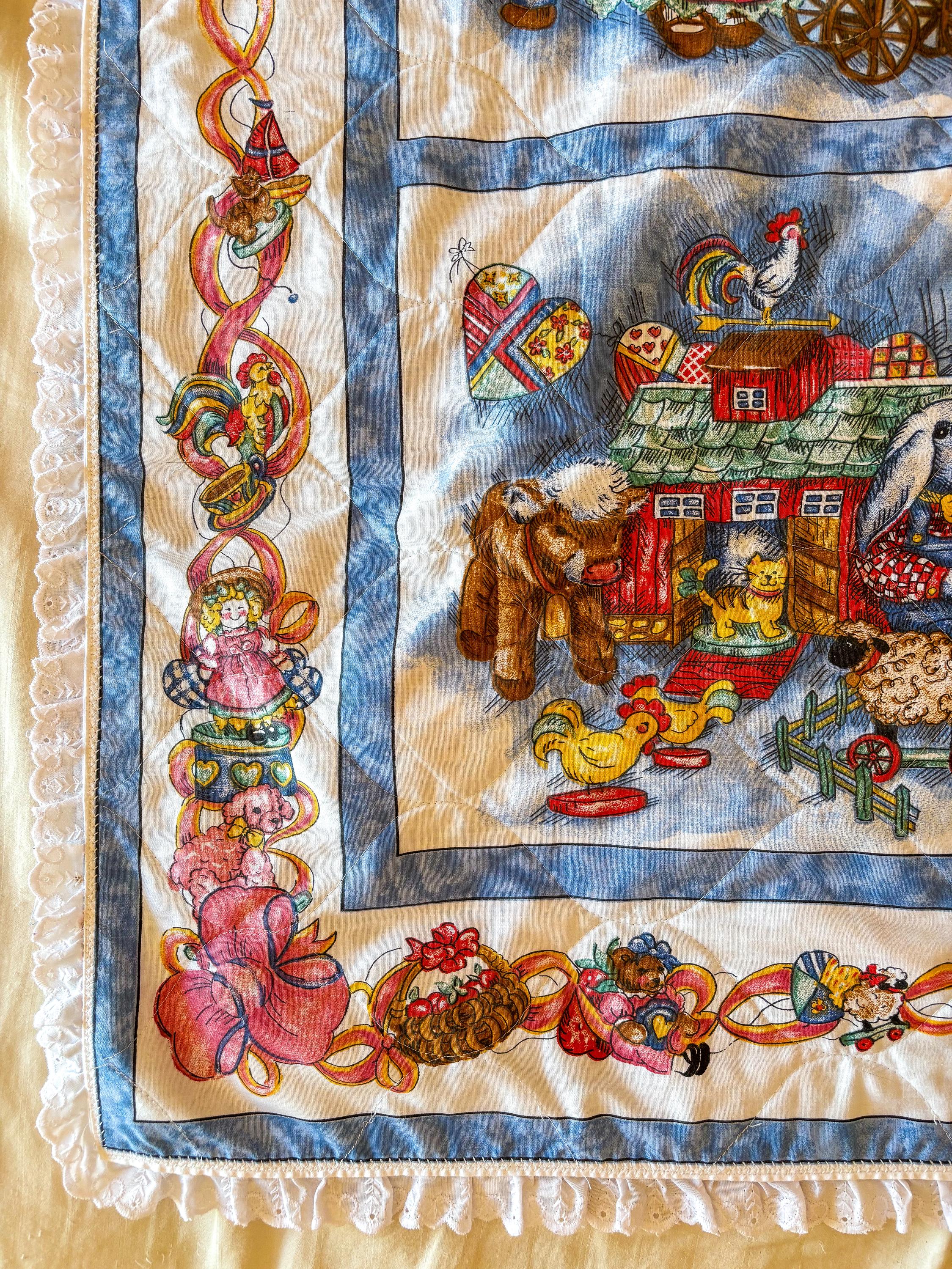 ヴィンテージ 1980年代 カントリー調 ベビーキルト パッチワーク ヴィンテージ 1980年代 カントリー調 ベビーキルト パッチワーク