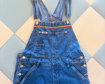 Vintage Revolt Denim Overalls Rainbow Stripe Wide Leg Jeans Size L 90s Y2K