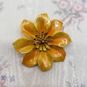 Vintage Enamel Flower Brooch: 1960s Retro Statement Jewelry