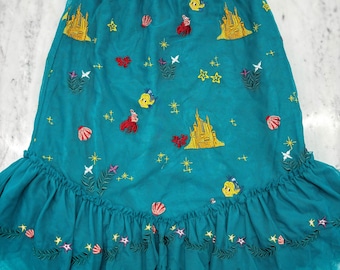 Disney × Hanna Andersson The Little Mermaid Embroidered Skirt,  Girls Large, Teal Ariel, Flounder & Sebastian Tulle Ruffle Skirt, Princess
