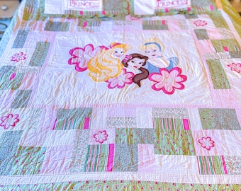 Vintage Disney Princess Rare Quilt Set – Belle, Cinderella, Aurora, Full Size