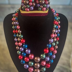Vintage Faux Pearl Jewelry Set: Multi-Strand Necklace, Bracelet & Clip-On Earrings