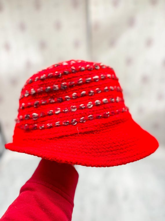 Vintage Red Woven Bucket Hat by Everitt - Etsy display picture 3