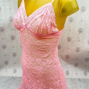 Vintage Victoria's Secret Pink Lace Slip Dress, Y2K Ruffle Hem, Size XL