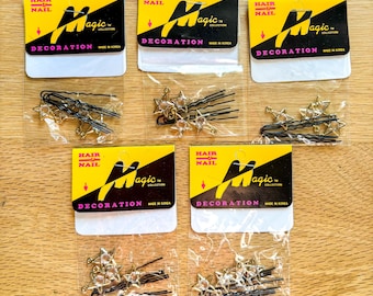Y2K Star Crystal Hair Pins: Magic Collection, Set of 5 (NOS)