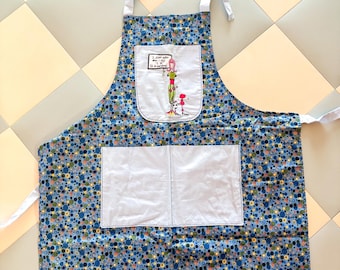 Vintage Embroidered Novelty Apron – Retro Polka Dot Print, Large Pockets