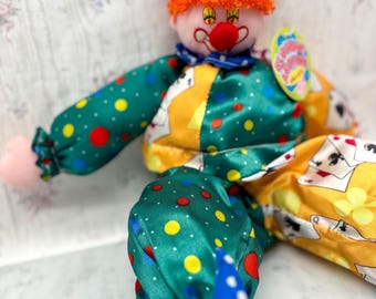 Vintage Sugarloaf Creations Clown Doll: 1990s Satin Jester, Collectible Toy
