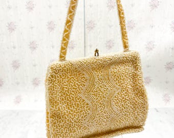Vintage Hutzler's Baltimore Beaded Evening Bag, Ivory Seed Bead Handbag, Made in Belgium