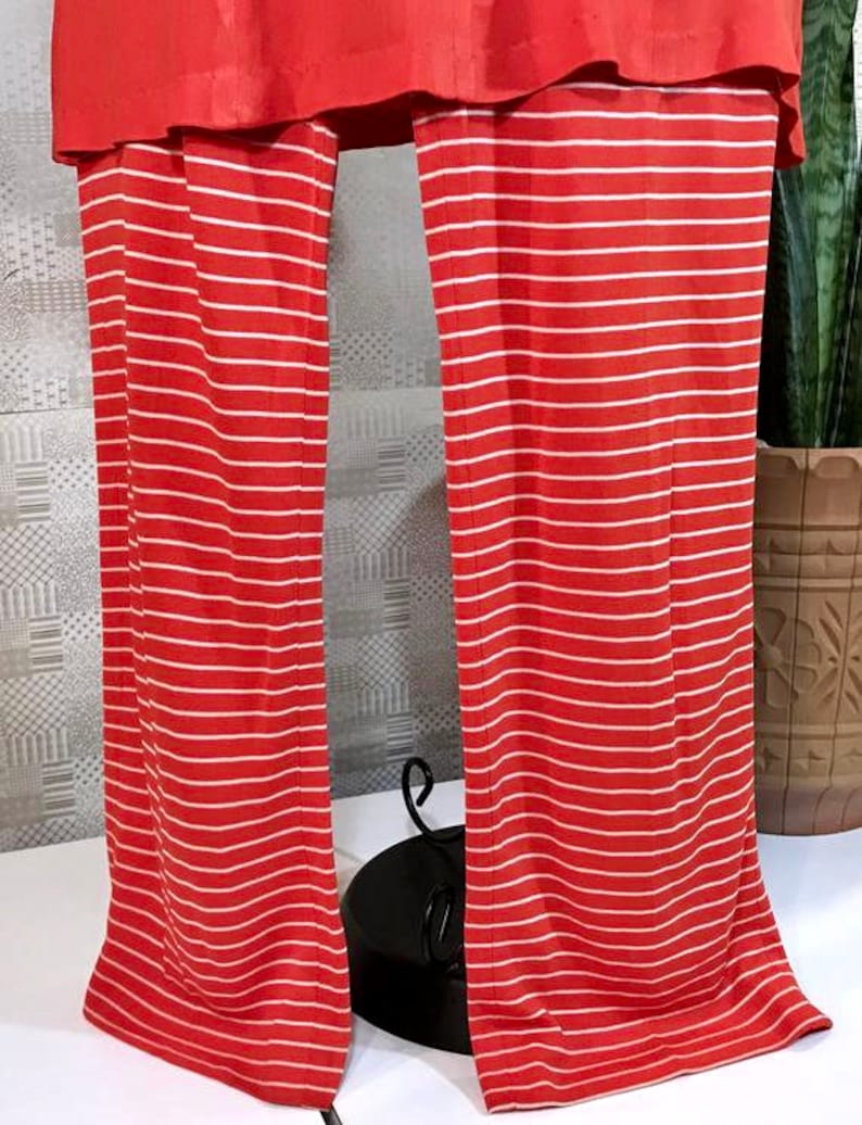 size 13 Mid century mod Jane Compton jumpsuit bright orange women\u2019s size mediumlarge 1960\u2019s sleeveless ILGWU stripes yolk collar
