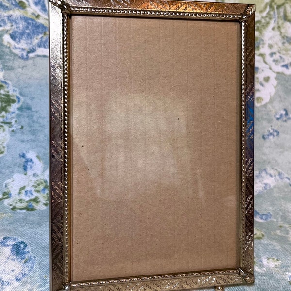 Vintage Ornate Art Deco Style Metal Gold Tone Picture Frame 4X6 Etched Chevron