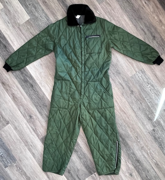 Vintage 60’s 70’s Green Quilted Nylon Coveralls B… - image 1