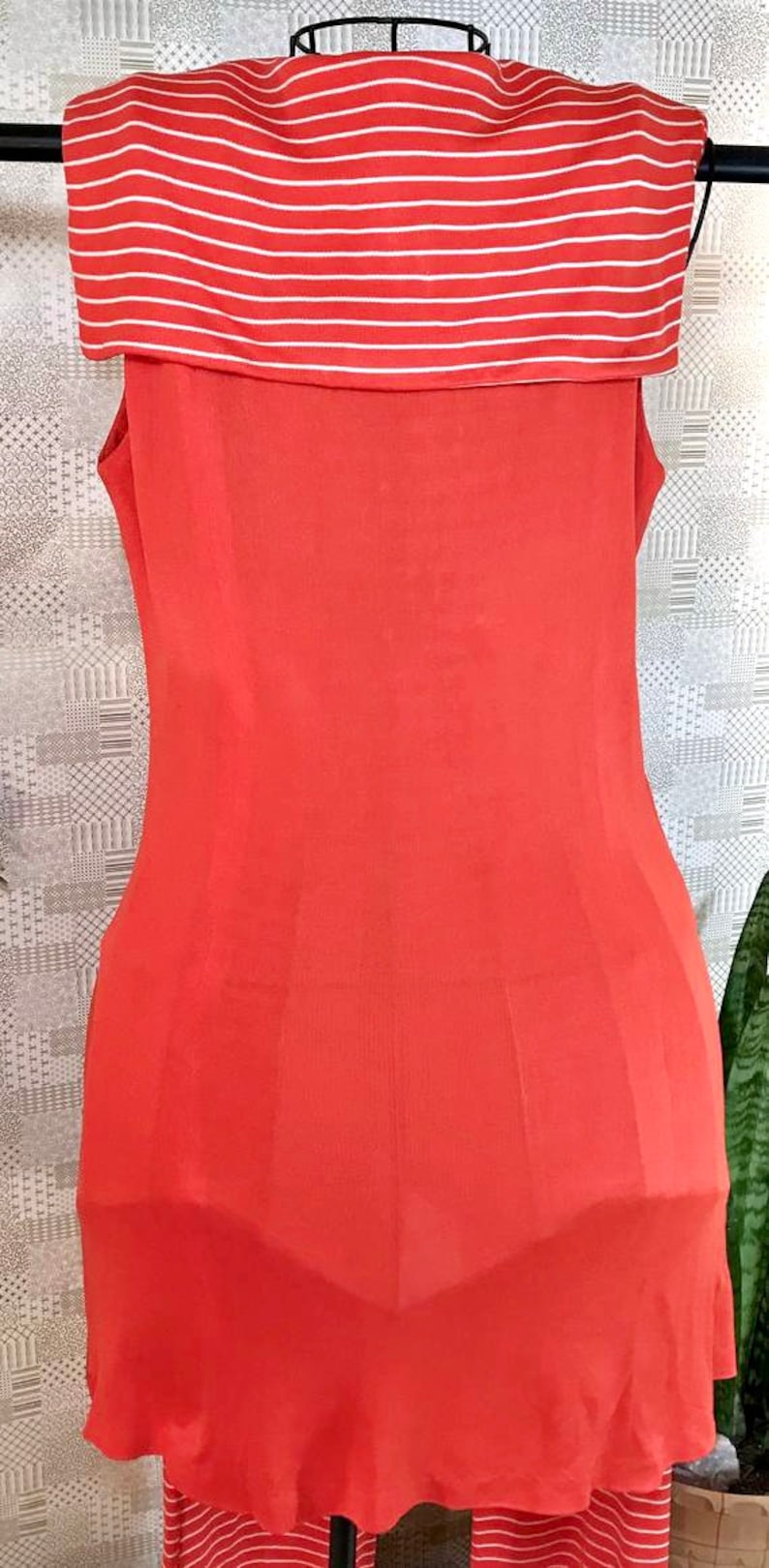size 13 Mid century mod Jane Compton jumpsuit bright orange women\u2019s size mediumlarge 1960\u2019s sleeveless ILGWU stripes yolk collar
