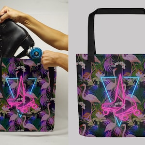 Roller Skate Bag:  Flamingo Wallpaper with Neon Roller Skates