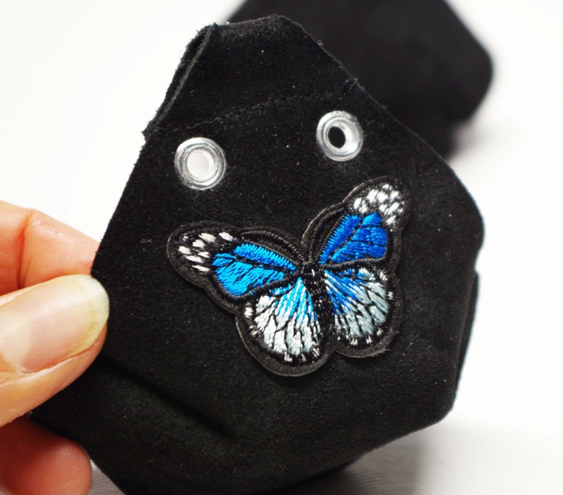 Butterfly Toe Caps Pool Blue on Thick Suede