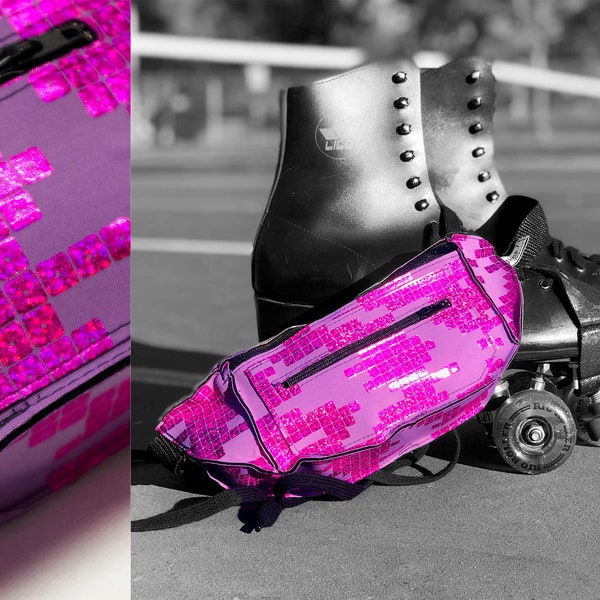 Sparkly Fuchsia Pailletten Print Roller Skate Fanny Pack