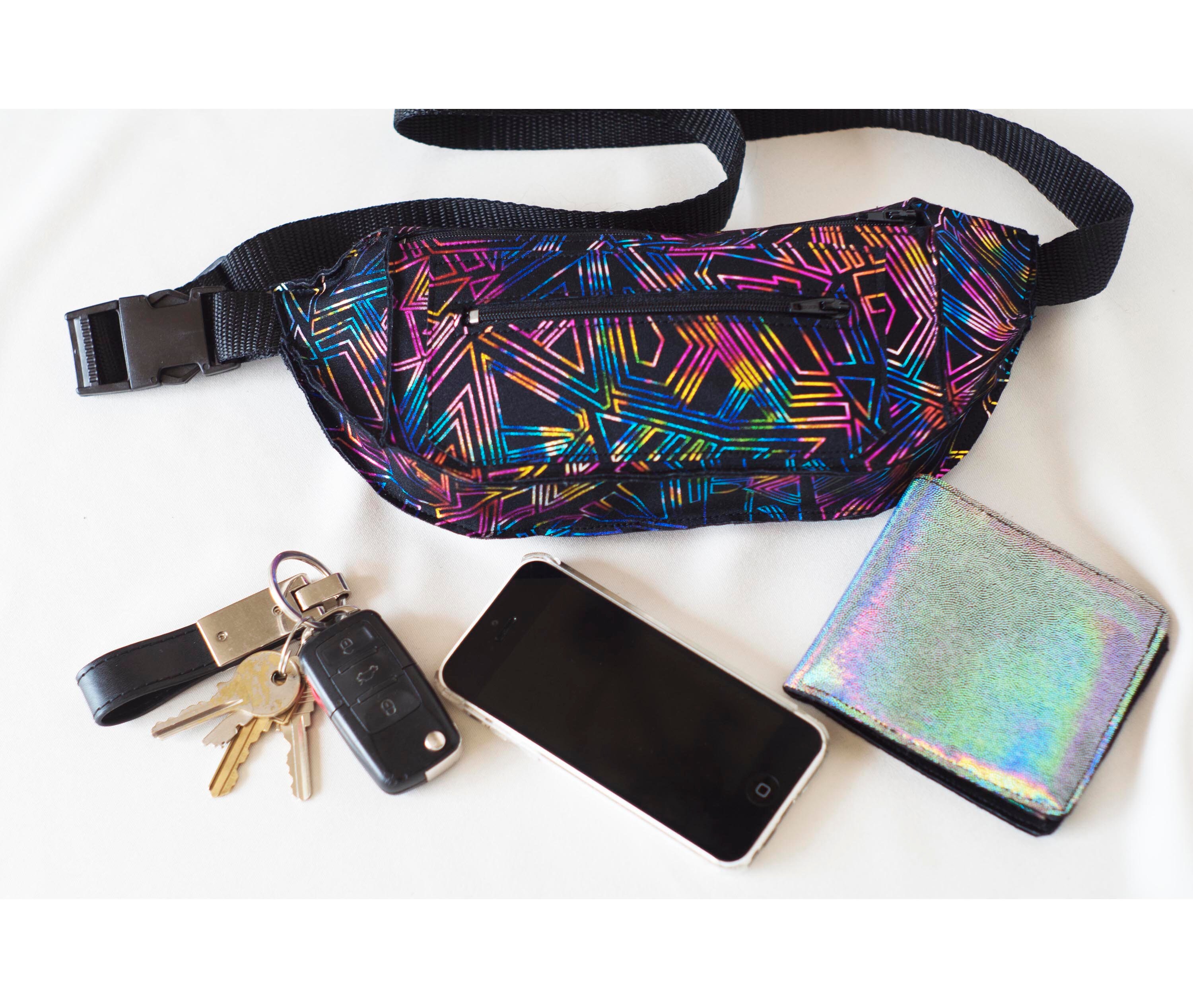 Roller Skate Fanny Pack Impresión Geométrica Metálica Etsy