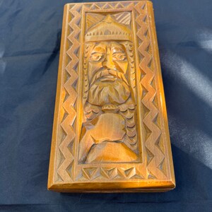 Viking worrier box, hand engraved wood and velvet lining