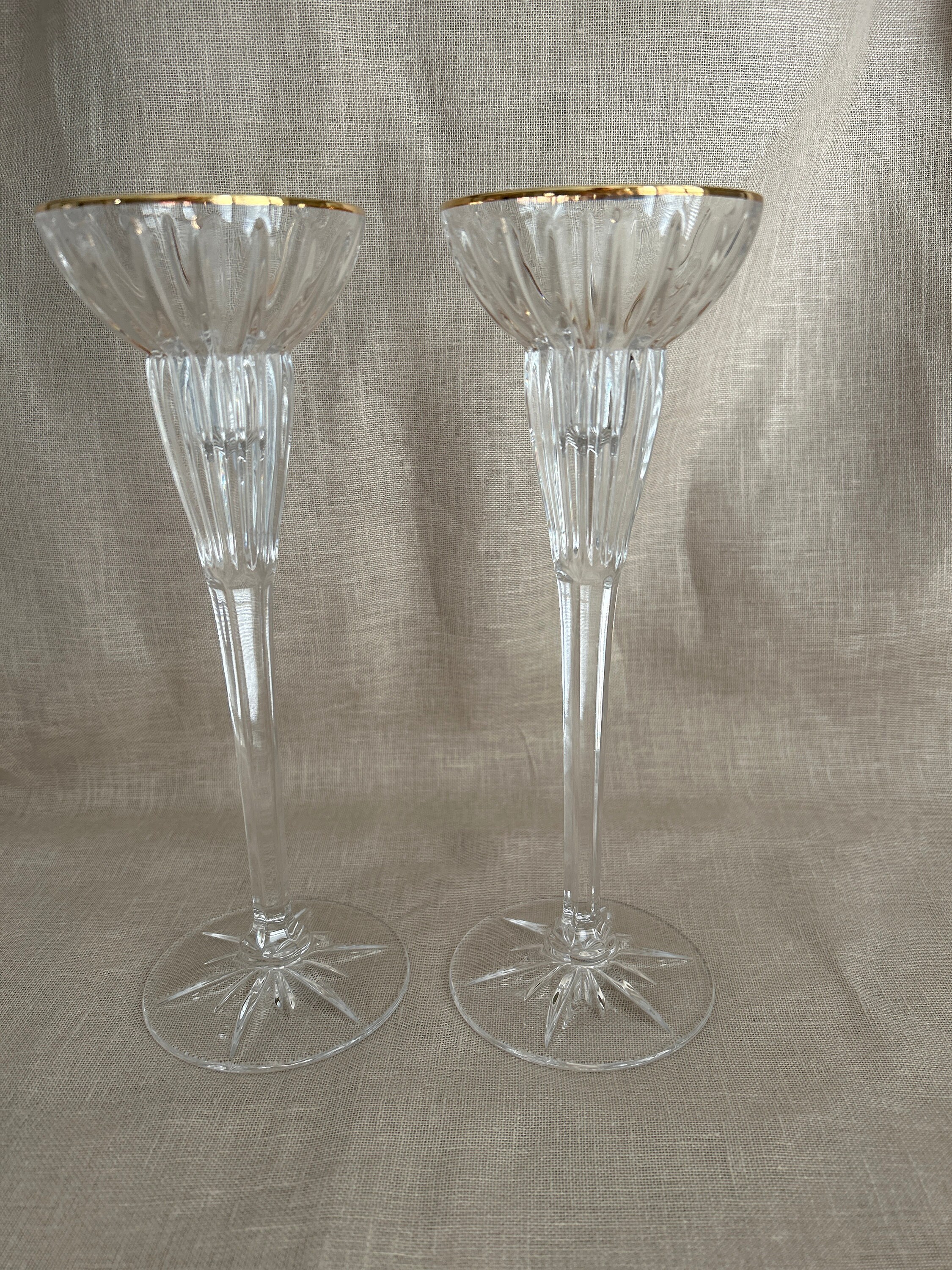 Set of 2 Vintage Gold Trim Crystal Candleholders / Tape Candlesticks - Etsy