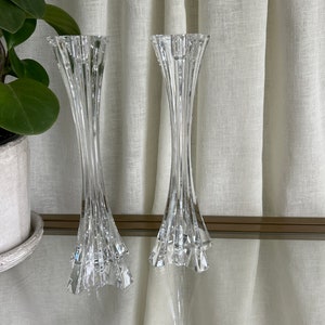2 Vintage Crystal / Glass Candlestick Holders for Taper Candles / Clear Candleholders