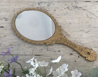 Vintage Style Gold Hand Mirror: Fancy Plastic Princess Mirror