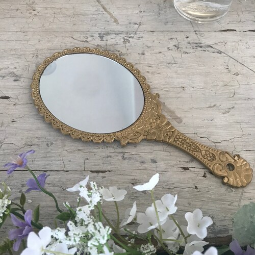 Vintage Style Hand Mirror Gold Mirror Fancy Plastic Mirror Etsy