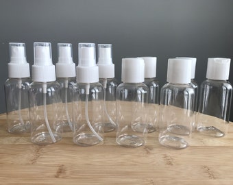 Clear Plastic Bottles: 2.7oz Pump-Spray & Flip-Cap Containers
