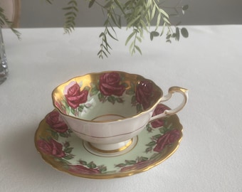 Vintage Rose Print Teacup and Saucer / Paragon Teacup Fine Bone China/ Made in England