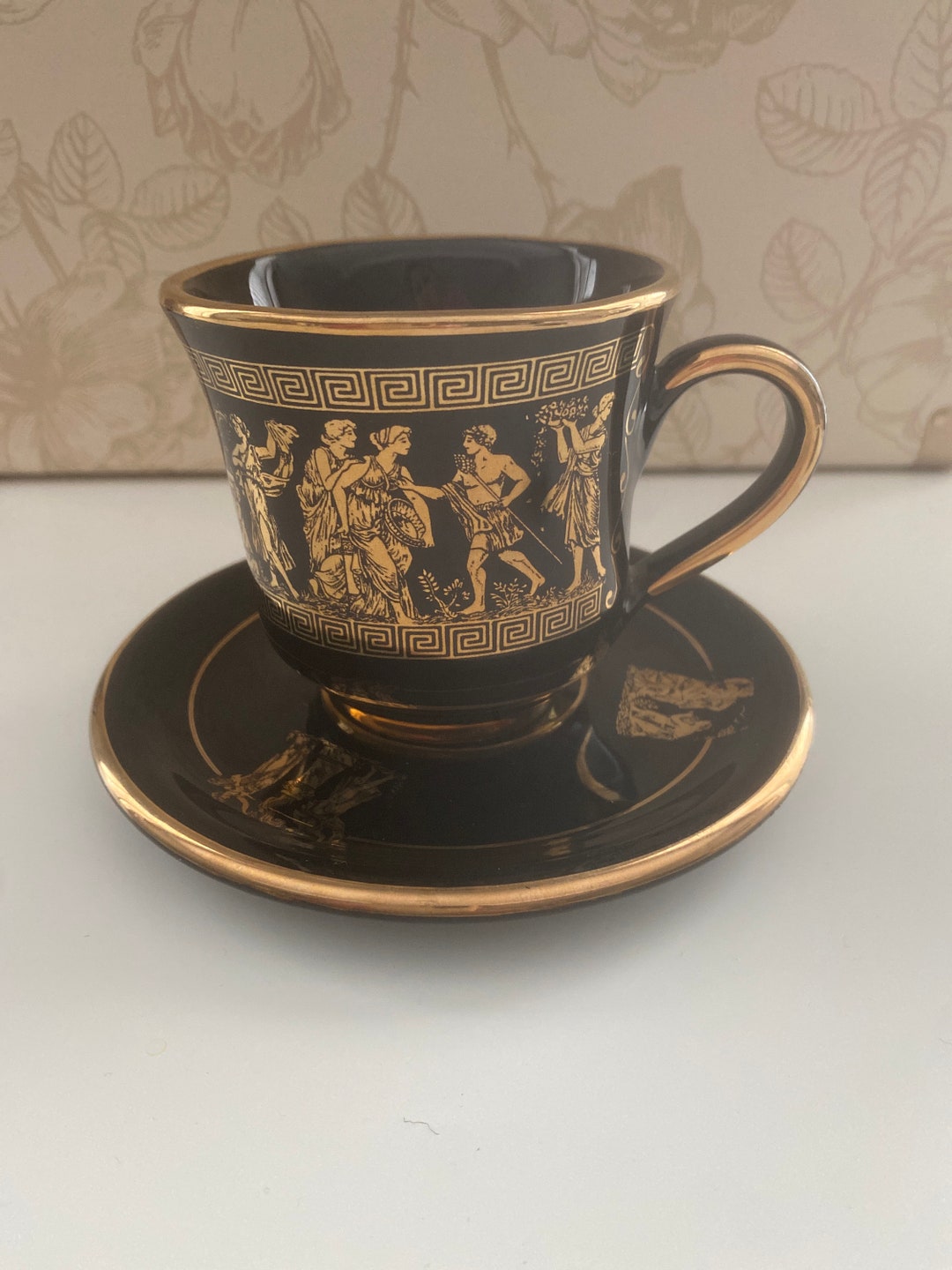 Vintage 24K Gold Teacup and Saucer / T Dagounis / Hanmade in Greece