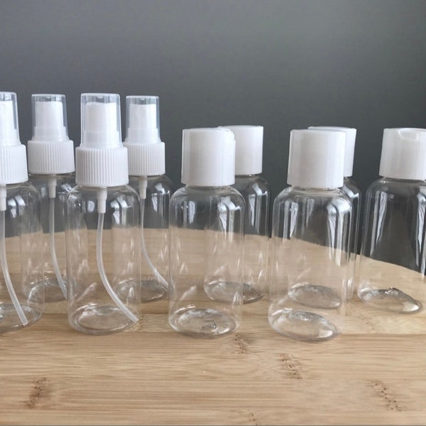 Clear Plastic Bottles / 2.7 oz. Mini Plastic Containers / Travel Size Clear Bottles