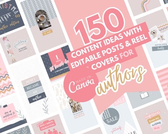 Instagram templates for AUTHORS with 150 content ideas and prompts for posts and reels. Editable in Canva. Easy book and author marketing!