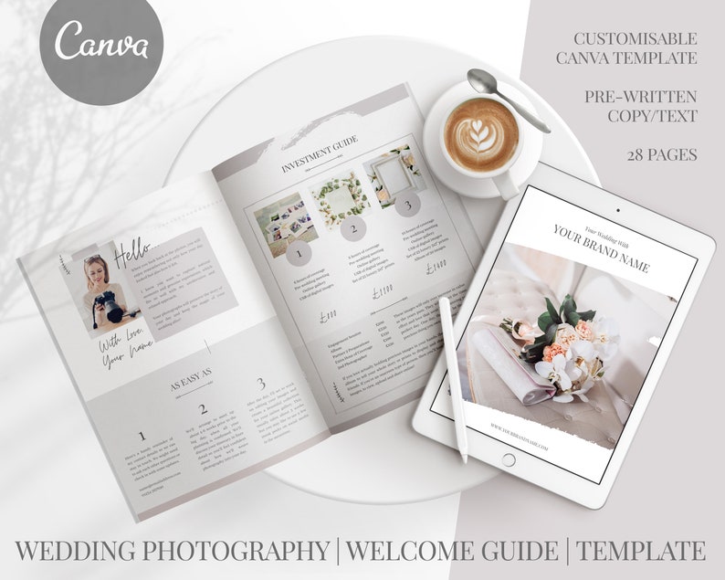 Canva Wedding Photography Welcome Guide Magazine Template With | Etsy