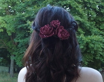 Rose bordo, accessoires de cheveux, pinces à cheveux, pinces à cheveux fleur, rose épingles à cheveux, bouquetière, demoiselle d’honneur