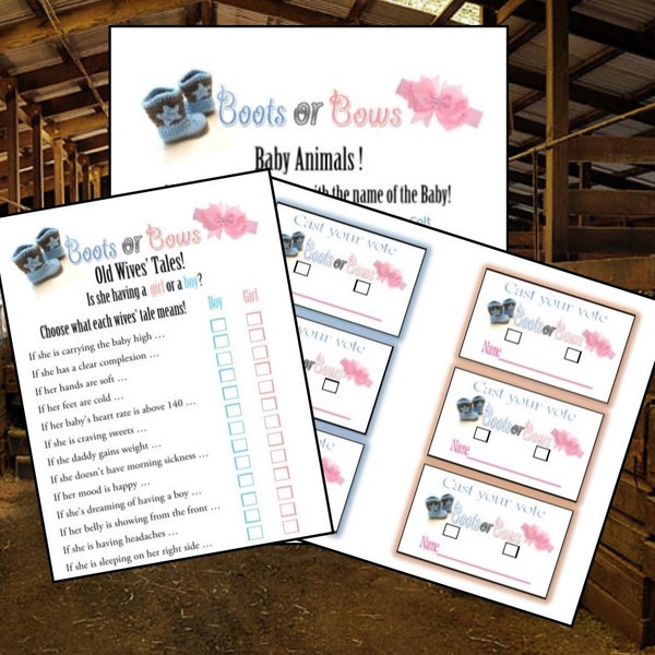 Boots or Bows Gender Reveal Game Package (You Print-7 ACTIVITIES!!)