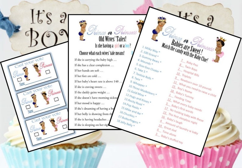 gender reveal prince or princess you print 7 activities etsy