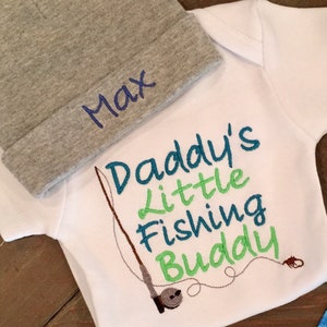 Baby Boy Clothes, Baby Boy Outfit, Daddy&#39;s Little Fishing Buddy, Embroidered Bodysuit,  Baby Shower Gift, Daddy&#39;s Buddy