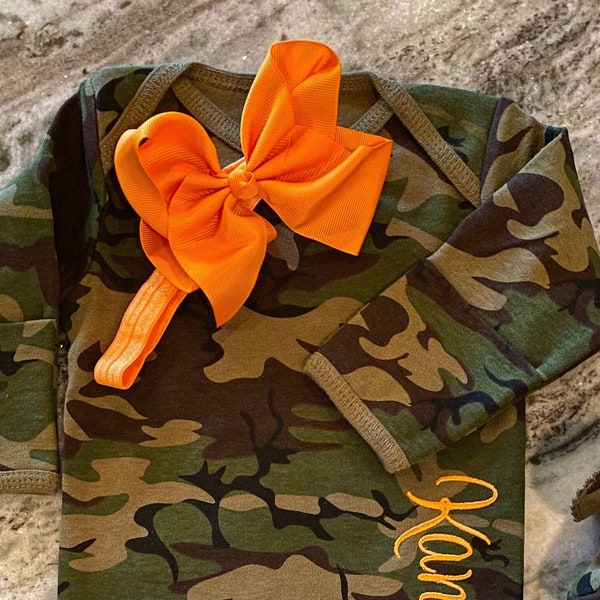 Camo Baby Gown, Camouflage Baby Gown, Baby Layette, Camo Baby Blanket, Camo Booties, Camo Baby Hat
