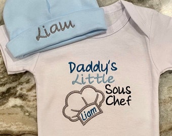 Baby Boy Outfit, Bodysuit, Daddy's Little Sous Chef, Embroidered Gift, Baby Boys' Clothing, Personalized Baby Gift, Baby Shower Gift
