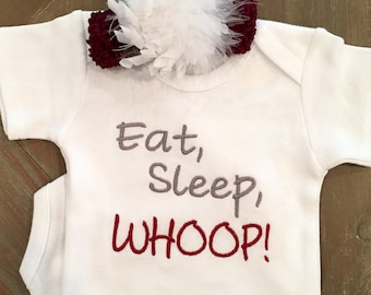 Texas A&M Aggie Bodysuit, Eat Sleep WHOOP!, Baby Girl Clothes, Baby Boy Clothes, Baby Aggie Outfit, Baby Shower Gift, Embroidered Gift