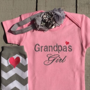 Baby Girl Clothes, Baby Girl Outfit, Grandpa&#39;s Girl, Embroidered Bodysuit, Leg Warmers, Hair Accessories, Grandparents Gift