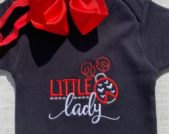 Little Lady Bug, Baby Girl Clothing Set, Embroidered Bodysuit, Baby Shower Gift