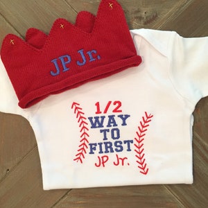 Baby Boy Clothes, Half Birthday Outfit, Personalized Crown, Embroidered Bodysuit image 1