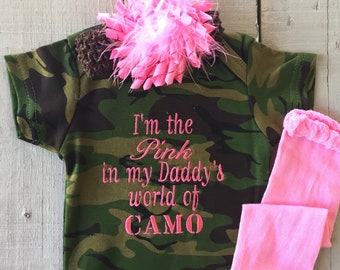 Camo Baby, Baby Girl Outfit, Embroidered Camouflage Bodysuit, I'm the Pink in My Daddy's World of Camo, Baby Shower Gift