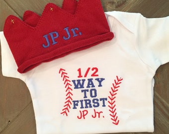 Baby Boy Clothes, Half Birthday Outfit, Personalized Crown, Embroidered Bodysuit