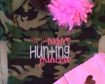 Baby Girl Cothing, Baby Girl Bodysuit, Daddy's Hunting Princess, Camo Bodysuit, Baby Leg Warmer
